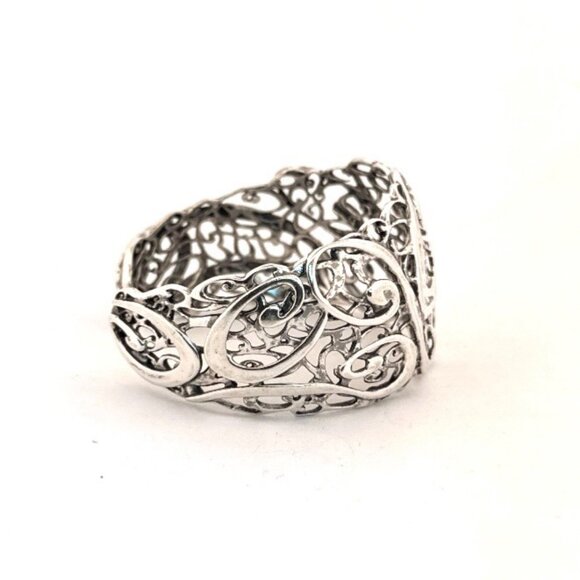 Estate Sterling Silver 925 Openwork Cuff Bracelet 6.5” Wide Ornate Scrollwork - Picture 2 of 9